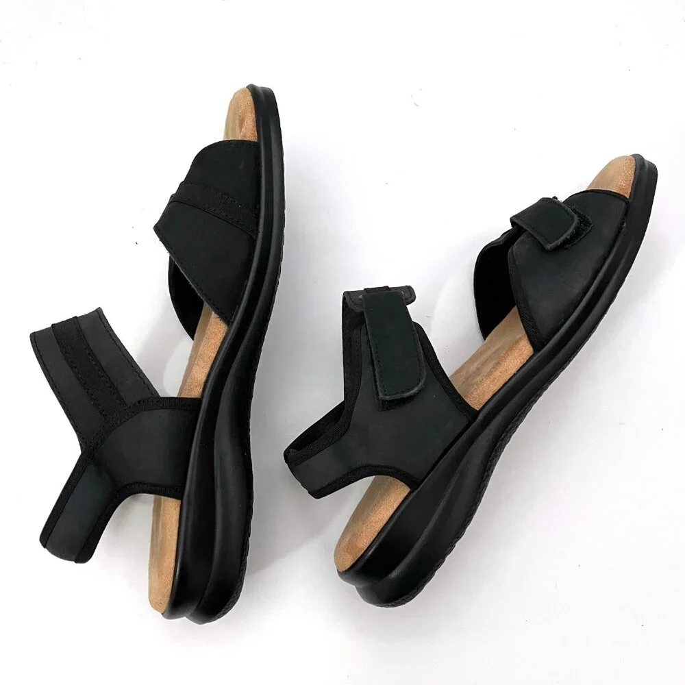Flexus Sandals Made in Italy Black Leather Comfort Ankle Strap Spring Step - Picture 4 of 12